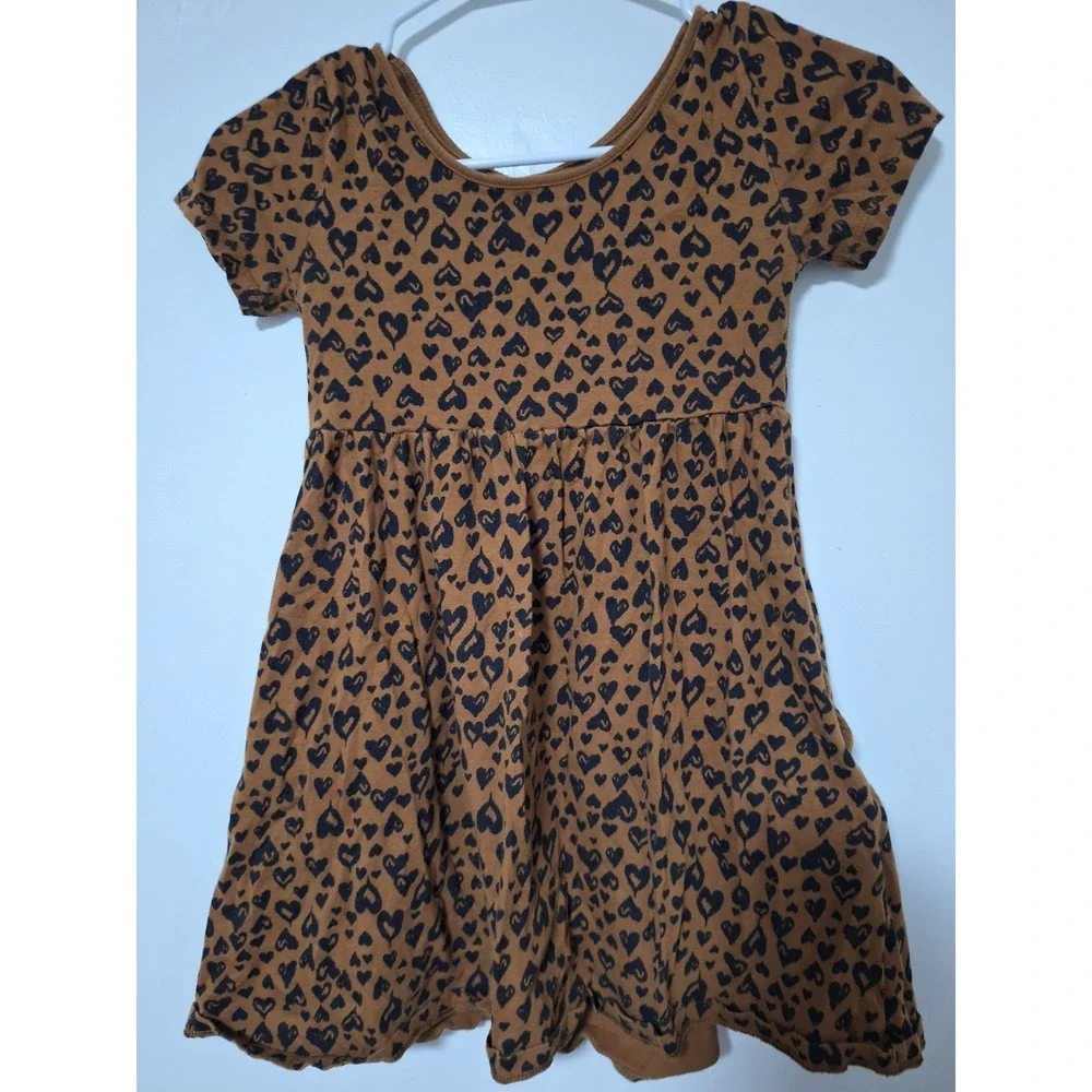 Old Navy Girls Dress Size M 8 Brown Black Hearts Short Sleeve Pocket T-Shirt